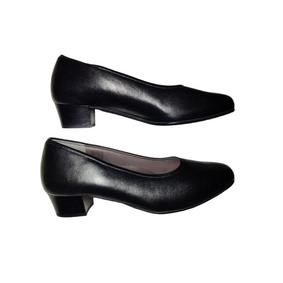 SAS Regina Black Slip On Leather Pumps Heels 1.375" 10WW - Picture 6 of 10